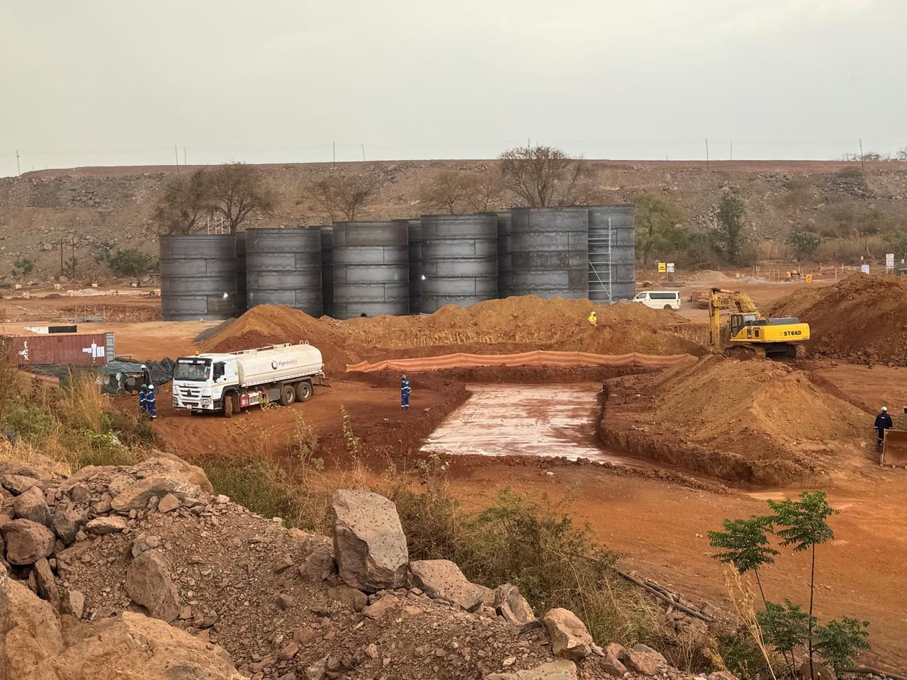Water tanker and excavation at the plant site